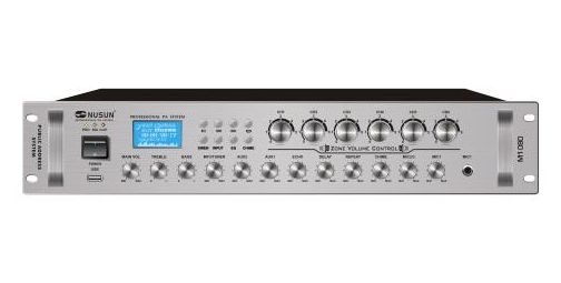 Фото Nusun M-1120  микшер-усилитель 120W, FM-тюнер, MP3, USB, 3 микр+2 AUX, 70/100В, 4-16 Ом 6 регулир. зон