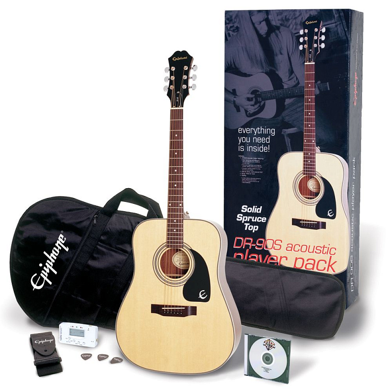 Фото Акустический набор EPIPHONE PLAYERPACK DR-90 ACOUSTIC NAT CH HDWE